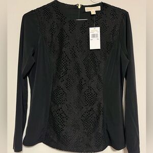 Michael Kors Snakeprint Lace Front Top in Black NWT $125